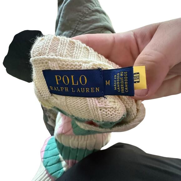 POLO RALPH LAUREN | M Striped Cable Knit Short Sleeve Sweater Pastel Old Money - Picture 4 of 6